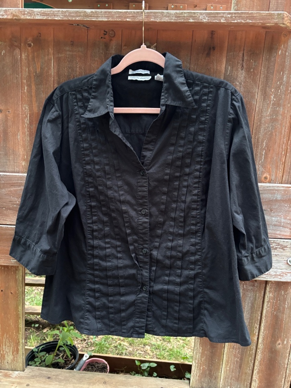 Capacity Unlimited Black Pintuck Button-Down Shirt Womens 2X